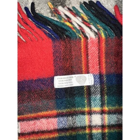 Reine Schurwolle Wool Blanket Throw Red Blue Green Plaid Fringe Vintage 62x48” - Picture 7 of 16